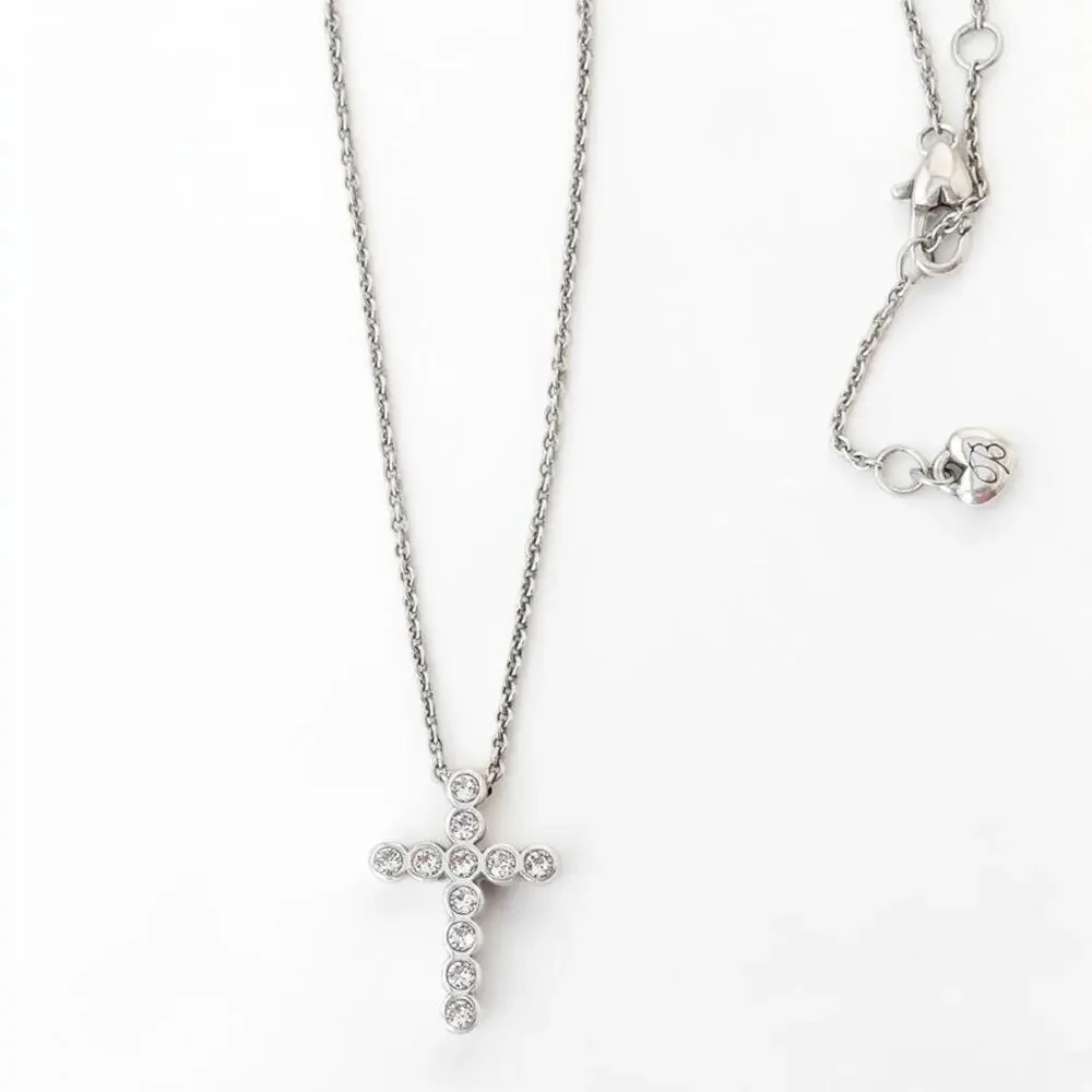 Brighton U R Loved Rhinestone Cross Pendant Necklace Reversible Engraved Retired